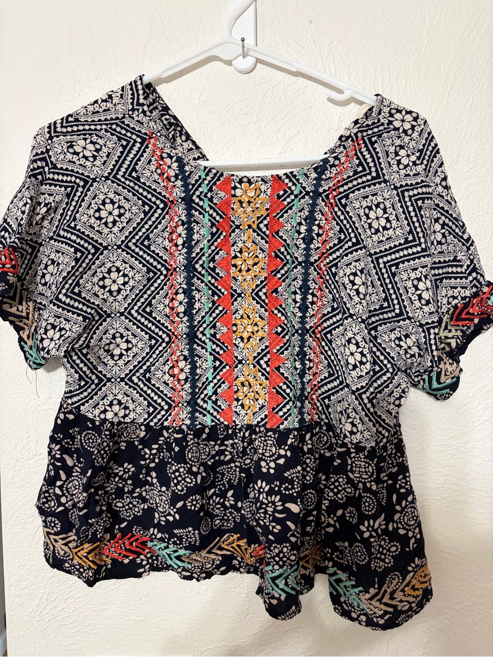 Altar'd State Navy Tunic with Multicolor Embroidery